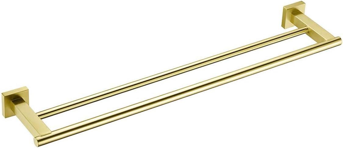 SEIDO Double Towel Bar for Bathroom Wall, 24 Inch Brushed Gold Double Towel Bar with Ample Storage Space, SUS 304 Stainless Steel Towel Rack Wall Mounted, Square Towel rods for Bathroom Kitchen Brushed Gold 24 Inch