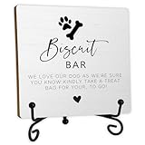 SkipTiger Biscuit Bar Wedding Wooden Desk Sign, Dog Treat Favor Wedding Wood Plaque With Stand for Biscuit Bar Ceremony and Reception Event Party Desk Tabletop Shelf Decor