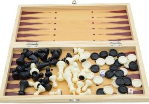 Jogo de Xadrez Maleta 3 em 1 de Madeira - Tabuleiro Portátil de 29cm com Xadrez, Dama e Gamão - Conj