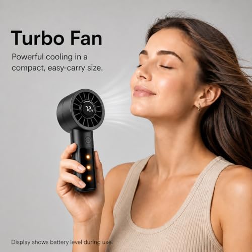 Portable Handheld Fan with Night Light, 2-in-1 Mini Turbo Cooling Fan, 5 Speeds, Digital Battery Display, USB-C Rechargeable 2000mAh, Quiet Personal Cooler for Travel, Office, Bedside, Nursery — view 4