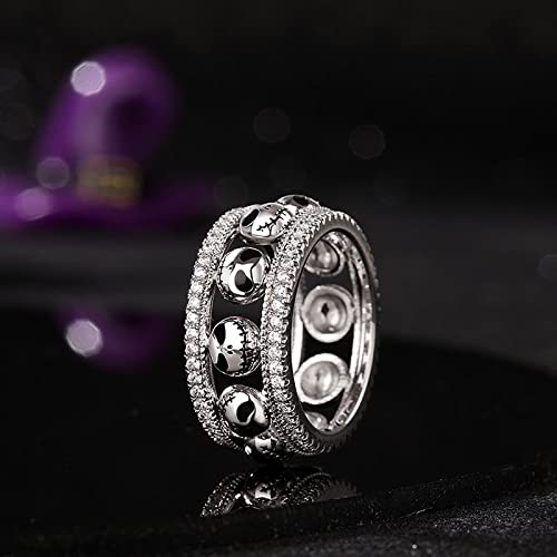Image of Jeulia 1.76 ct Skull Wedding Band 925 Sterling Silver Diamond Eternity Rings Rose Flower Engagement Rings Anniversary Promise Romantic Jewelry Gift