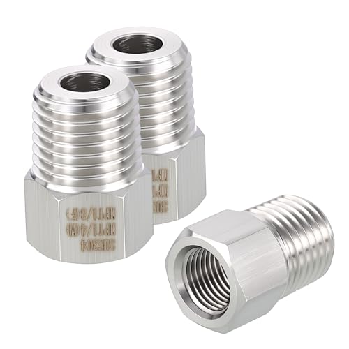 Rebower 3 Pack 304 Stainless Steel Male to FeMale Adapter, 1/4" Male NPT x 1/8" FeMale NPT Hex Bushing Reducer for Industrial, Automotive, Fluid Transfer, Home Gardening, Water Treatment