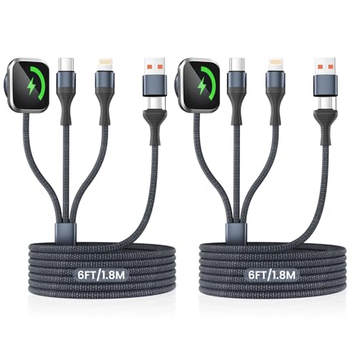 Firsting Travel Essentials,3 in 2 USB A/C Cable for Watch Charger/iPhone 17 Charger/IP Cable Designed for iWatch Chargers,Multi Charging Cable Compatible with iPhone 17-11/iWatch All Series 6FT 2PS