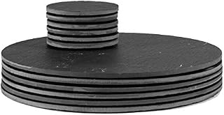 12 Piece Linea Round Slate Placemats & Coasters Set - Rustic Natural Dining Table Drinks Mats - by Argon Tableware