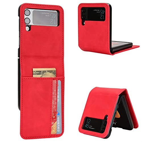 Housse cuir Samsung Z Flip 4 rouge haut de gamme avec porte-carte intégré