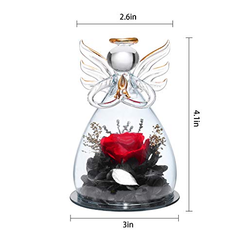 ANLUNOB Forever Red Rose in Angel Glass Figurines Artificial Flower in A Glass Dome - Eternal Handmade Flowers Galaxy Rose Gifts for Women Christmas Wedding Valentine's Day Anniversary and Birthday