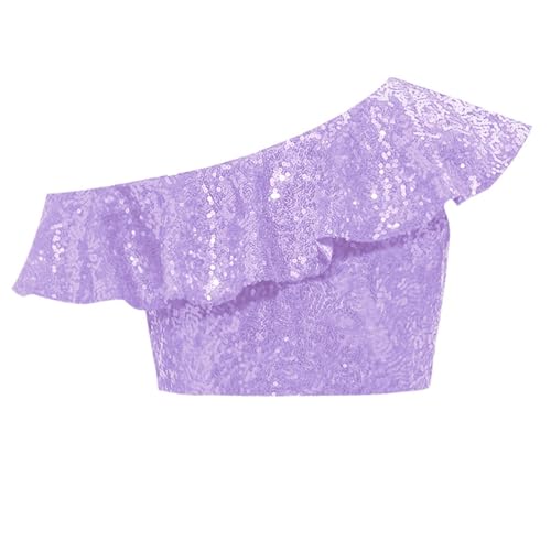 renvena Girls Sequin Ruffle Crop Top Sparkly One Shoulder Latin Jazz Modern Dance Cami Tank Tops2