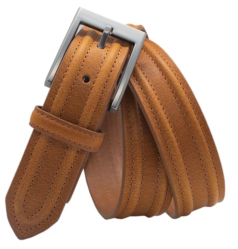 Men's Genuine Buffalo Leather Dress Belt, Single Prong Buckle, Multiple Colors, 1.25-inch Width