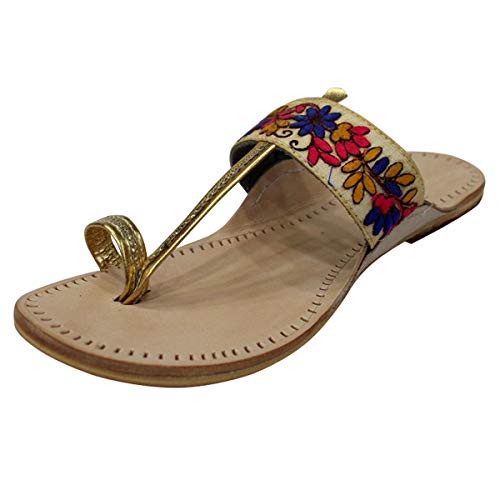 White Multi Kolhapuri Sandals Indian Shoes Ethnic Handmade Indian Flats Kolhapuri Chappal Online (9)
