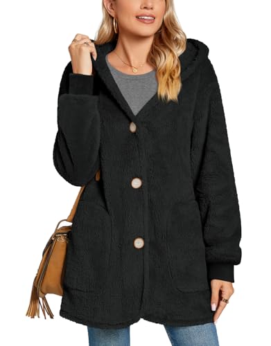 Bestbee Warm Fleece Jackets for Women, Fuzzy Hooded Casual Coats Lidies 2025 Cardigan Sweaters Outerwear with Pockets