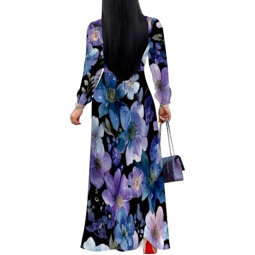 Image of PinkPatty Women's Print Maxi Dresses 3 /4 Sleeve Flowy Long Dress V Neck Wrap Tie Waist Sundress