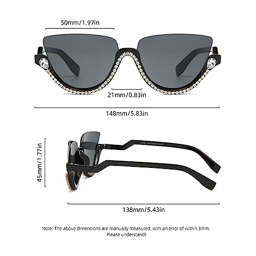 willochra half frame Rhinestone Sunglasses for Women Sun Glasses Diamond Bling Cat Eye Glasses Crystal Sunglasses4