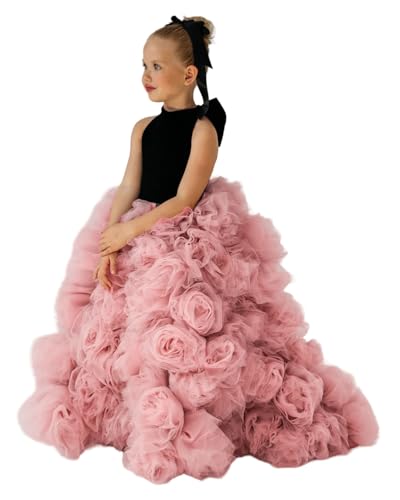 Luxury Ball Gown Flower Girl Dresses High Neck Wedding Party Gown Dress Floral Floor Length Princess Birthday Dress