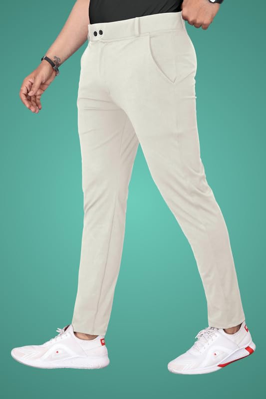 Image of Men's Slim Fit Lycra Blend Stretch Trousers | 2 Button Closure | Side Pockets | Formal & Casual Wear