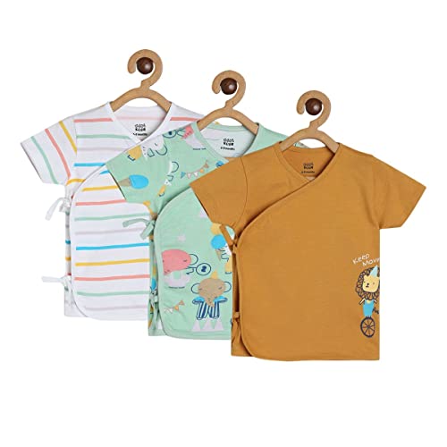 Image of miniklub Baby Short Sleeve Knitted Cotton Front Open Vest, Pack of 3 (Green /Brown Color)