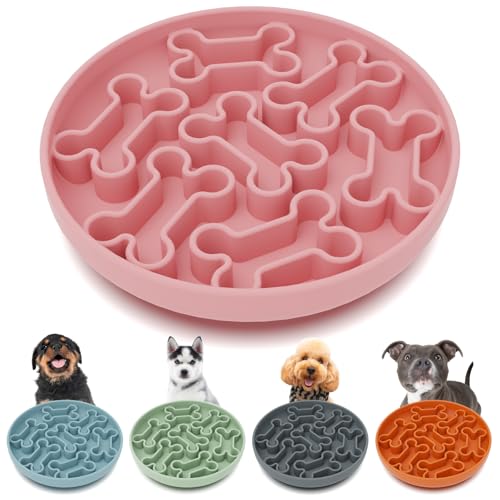 Silicone-Slow-Feeder-Dog-Bowl--Pink-Bone-Pattern-Food-Grade-Non-Slip-Dog-Dish-for-Anti-Bloat-Fast-Eating-Prevention-75-x-15-Dishwasher-Safe Silicone Slow Feeder Dog Bowl – Pink Bone Pattern | Food-Grade Non-Slip Dog Dish for Anti-Bloat, Fast Eating Prevention, 7.5” x 1.5”, Dishwasher Safe - Image 1