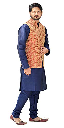 Image of Men's Silk Kurta Pyjama With Waistcoat