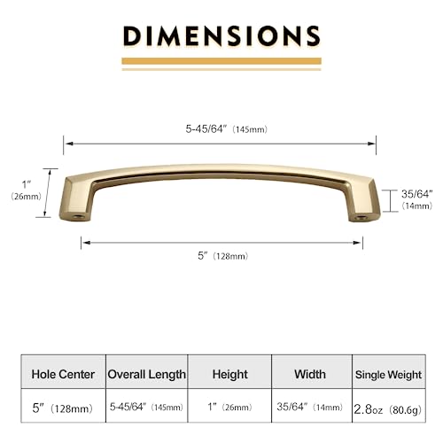 Image of 5 Inch Brushed Gold Cabinet Pulls - Kitchen Handles for Cabinets, Cupboards, Drawers and Dressers - 10 Pack