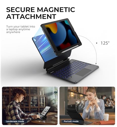 Image of Dexnor for iPad 9th Generation Case with Keyboard Floating Cantilever Magnetic Stand Multi-Touch Trackpad Backlit Pencil Holder Magic Style Keyboard Case for iPad 9th /8th /7th Generation 10.2 inch, Black