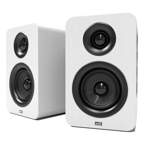 AZATOM Bookshelf Speakers 60W | Bluetooth | 3” Carbon Fibre Drivers & Silk Tweeters | 24bit DAC Built-in | Perfect for Computer Gaming, Vinyl Turntable, HiFi, Home Theatre Equinox M3 (White)
