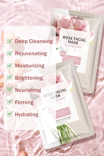 IREV Face Masks Skincare, Spa Sheet Mask, Facial Masks for Women Skin Care, Beauty Rose Sheet Masks, Bulk Face Mask Skin Care, Beauty Masks Gifts, Hydrating Face Masks, Facial Masks 10 Sheets - Image 4