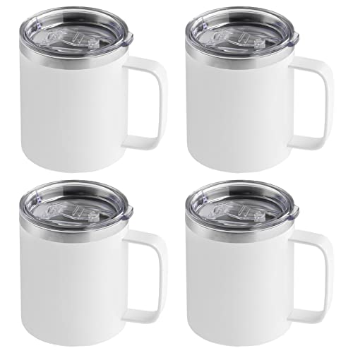Lagute 340 ml Sublimationsbecher-Set, Edelstahl, doppelwandig, isoliert, Kaffeetassen mit Griffen und Deckel, Geburtstagsgeschenk, 4 Stück/Weiß Cover