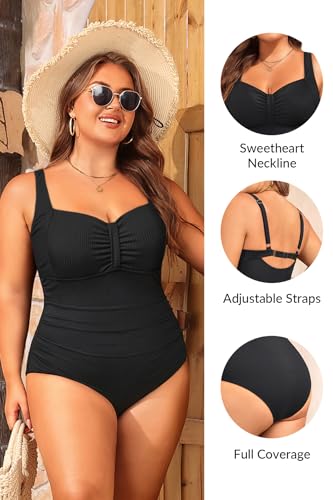 Aqua Eve Plus Size One Piece Swimsuit for Women Tummy Control Bathing Suit Ribbed Swimwear3