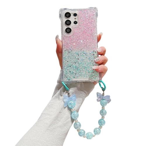 Coque Samsung S23 Ultra paillettes dégradé rose bleu, le cadeau idéal avec bracelet