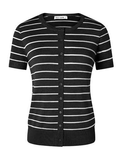 Image of GRACE KARIN Women Short Sleeve Cardigan, 2026 Summer Knitted Sweater Tops, Basic Crew Neck Crop Outfits