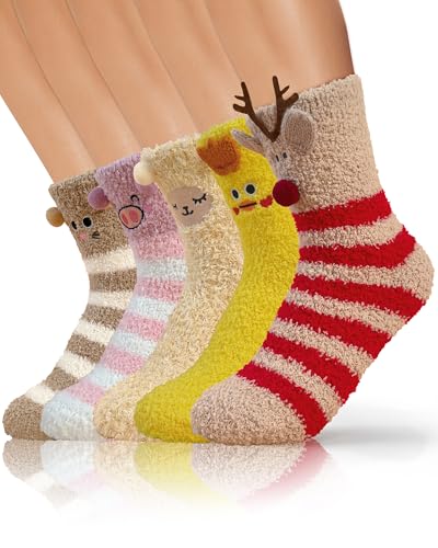 Image of TEHOOK Warm & Cozy Gifts for Women, Fluffy Fuzzy Plush Sleeping Slipper Socks - Soft Warm Fabric