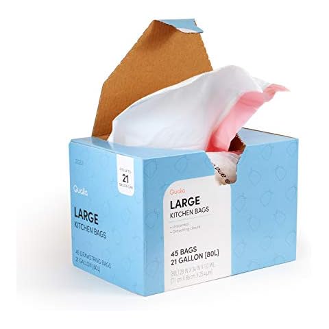 UNSCENTED 21 Gal / 80 Liter | Drawstring Closure Trash Bag | Heavy Duty By Qualia (UNSCENTED, 45 BAGS) Cover