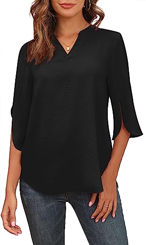 Askyes Women's 2025 Summer Chiffon Blouses Short Sleeve V Neck Tshirts Loose Casual Flowy Dressy Tops for Leggings Blouse