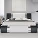 HOOMIC Modern Queen Faux Leather Bed Frame with Iron Pieces Decor, Low Profile Platform Bed with Height-Adjustable Headboard, Solid Wood Slat Support, No Box Spring Needed, Black & White