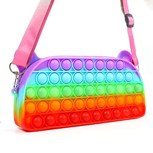 Pop Purse Crossbody Bag for Girls Fidget Toys Pop Purse Pop Shoulder Bag Pop Fidget It Bag Toy Pack,Figit Popit to Relieve Stress, Sensory Pop Fidgets Package Game for Autism(Rainbow)