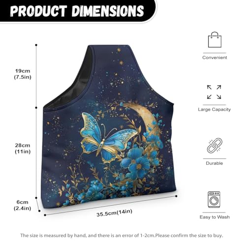 Image of ZUXONGSYBlue Moon Yarn Bags for Knitting Butterfly Yarn Tote Bag for Women Floral Portable Knitting Project HanbBag for Crochet Hooks