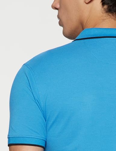 Image of Peter England Men's Snug Fit Solid Polo T-Shirt with Coloured Collar Tipping| Cotton Rich| Premium Pique Weave