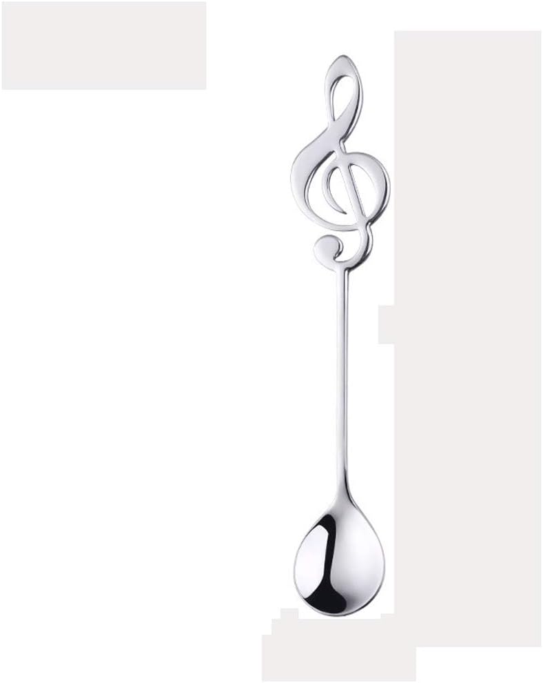 Soup Spoon Musical Note Spoon Teaspoon Colorful Dessert Spoon, 304 Stainless Steel Music Notation Coffee Spoon (Multi-Color) Rice Spoon (Color: Black, Size: L) (Silver Small)