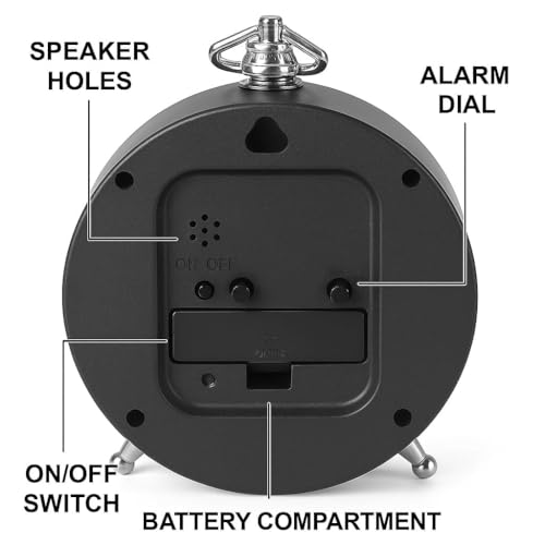 Image of JASIFS Honeytime Metal 13-cm-Long Alarm Clock Wall Clock Table Clock for Study Analog Silent Vintage Clock, Alarm Clock for Heavy Sleepers at Home Office Bedroom-Black