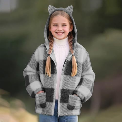 Girls Fleece Coat Plaid Sherpa Zip Hoodie Jackets Warm Soft Flannel Jacket Thick Plush Shacket Fall Winter Clothes2