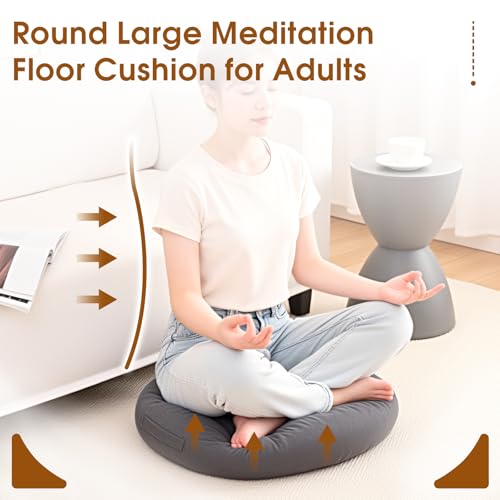 Tikuns 4Pcs Floor Pillows for Adults, 22x22x6 Inch Meditation Cushions, Large Round Sitting Cushion Living Room Memory Foam Pillow for Sitting (4, Grey, 22x22x6 Inch) by Tikuns - Image 5
