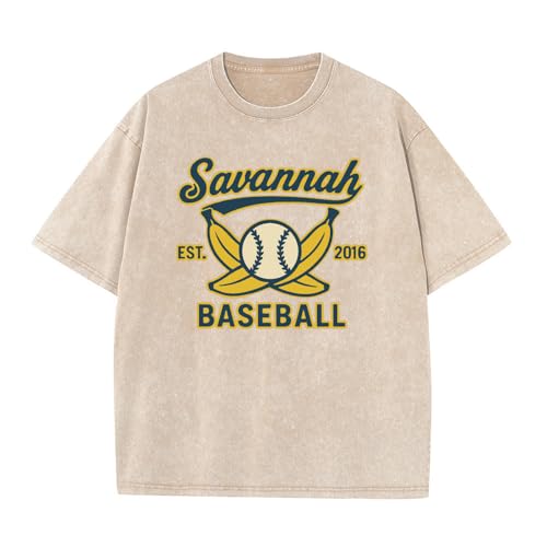 Retro Savannh Baseball Shirt Banana Ball T-Shirts Washed Vintage Tee Cotton Loose Fit Tshirts for Men Women