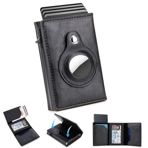 AirTag Wallet for Men: Pop Up Bank Credit Card Holder for Apple AirTag, Magnetic Smart Wallet With Airtag Holder, RFID Blocking, 9 Cards Capacitiy | ID Window | Cash Slot | (Black)