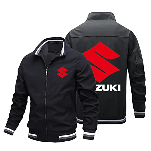 LLXNQ026 Veste Zippée pour Homme pour Impression Suzuki Manteau Mince Unisexe Moto Coupe-Vent Vêtements De Sport Vêtements De Sport Légers Tops Adolescents Cadeau avec Poches-Black||S Cover