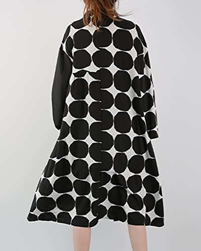 ellazhu Womens Fall Casual Patchwork Funky Long Sleeve Designer Dress Loose Blouse GY2787 A4