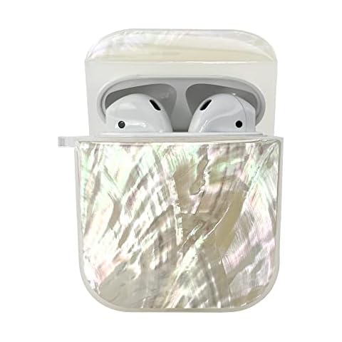 Cover Case Compatible with AirPods 2nd & 1st generation Protective Case Twinkle Case with Hook [epoxy scallop Shell Case] (white) Cover