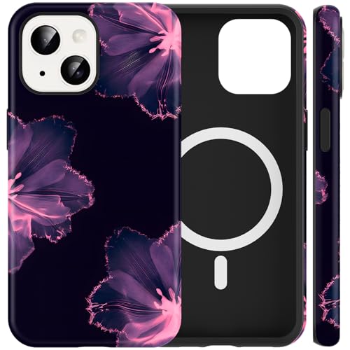 Coque iPhone 15 violette avec motif d'été esthétique et compatible Magsafe 2-en-1