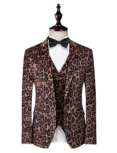 Kromoc Men's Leopard Grain 3-Piece One Button Suit Jacket Vest Pants Formal Daily Leisure2