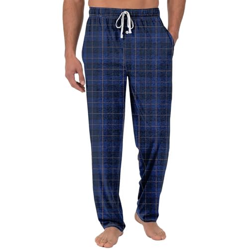 Consejos para Comprar Pantalones de pijama para Hombre que Puedes Comprar On-line. 50 FEITONG - Pantalones de pijama para hombre, de algodón suave, a cuadros, cómodos y suaves, con bolsillos y cordón, 1B-azul, Large