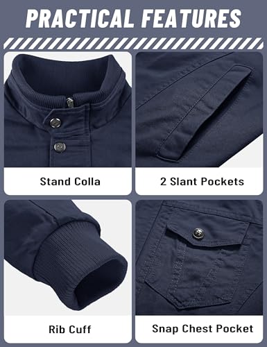 Image of TACVASEN Men's Lightweight Military Cotton Jacket Casual Windbreaker Coat | with zipper and hidden snap,stand collar,multi pockets,tactical m65 field cargo outerwear for winter & fall,utility windproof