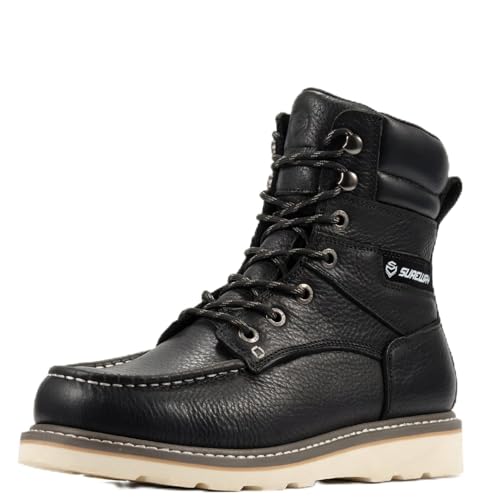 Image of SUREWAY 8 inch Soft Toe Work Boots for Men - GoodyearWelt Full Grain Leather, Lace Up Moc Toe Work Shoes, EH Construction Oil /Slip Resistant, Durable Rubber Sole Boots for Warehouse, Factory, Daily Wear